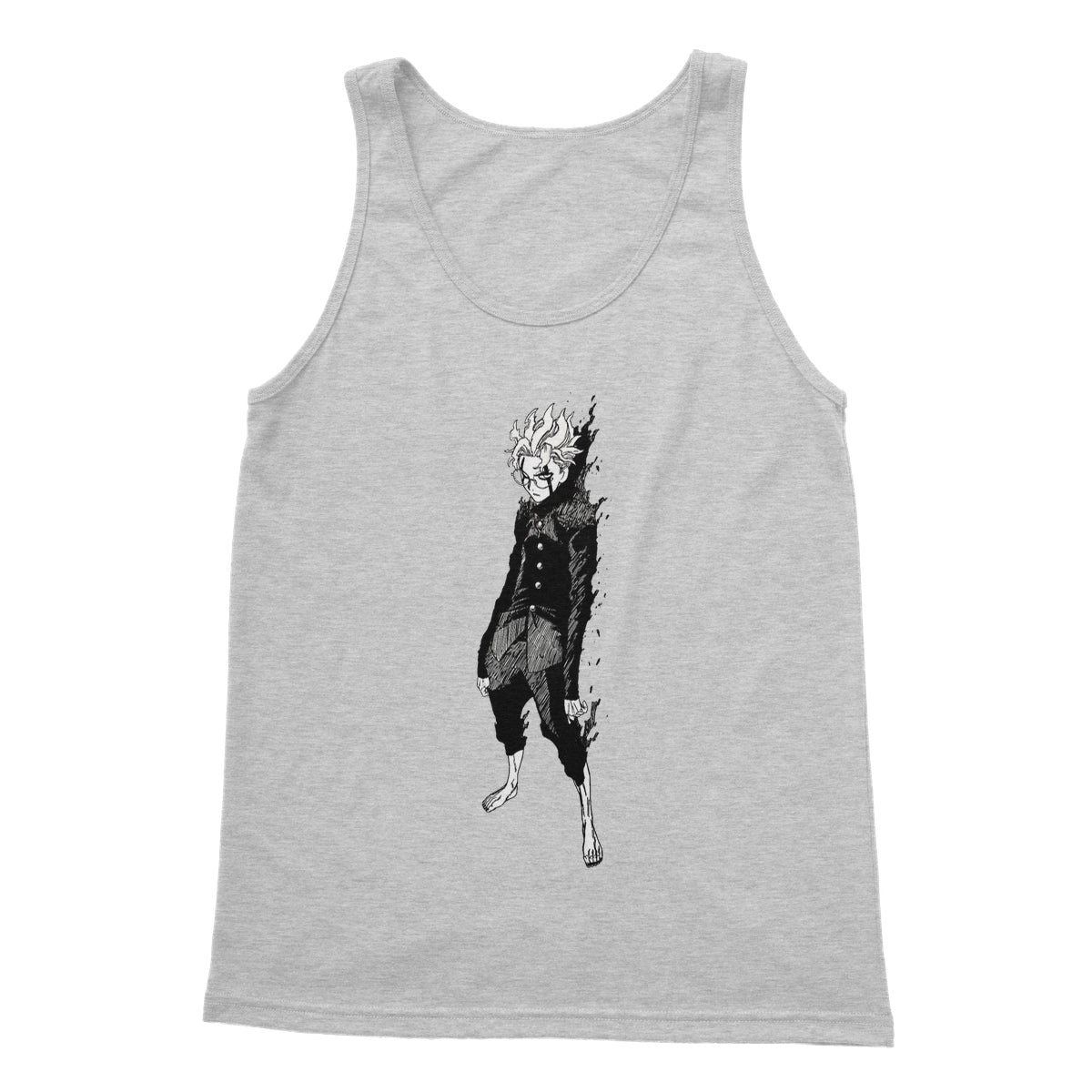 Dandadan: Turbo Granny Transformation Black & White Softstyle Tank Top Apparel Prodigi S Sports Grey