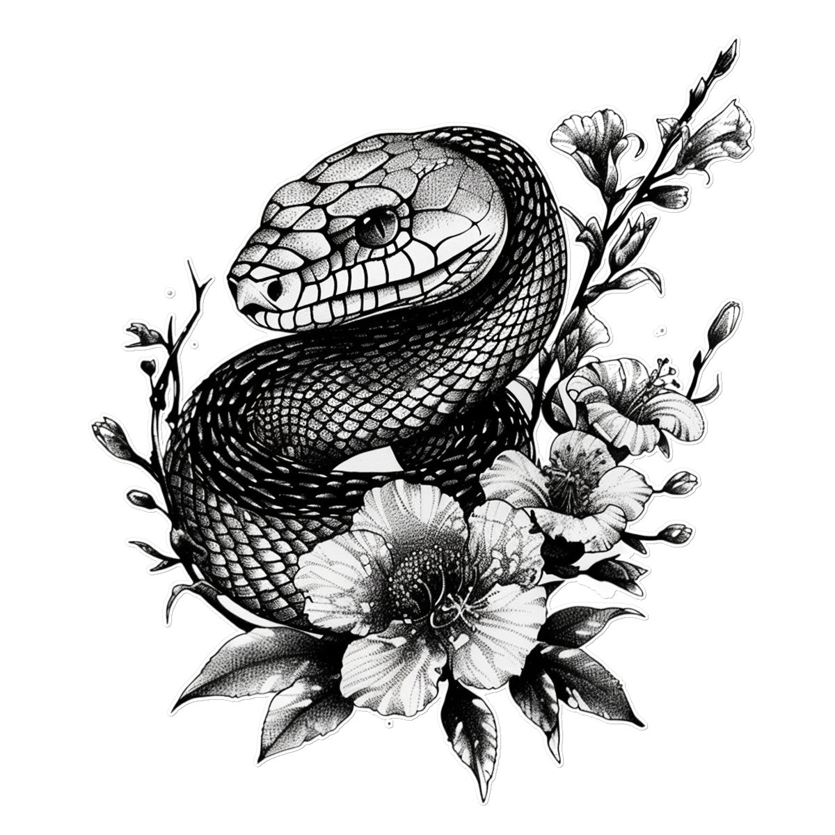 Floral Serpent Snake Tattoo (Temporary) Tattoos Prodigi 12"x12"  