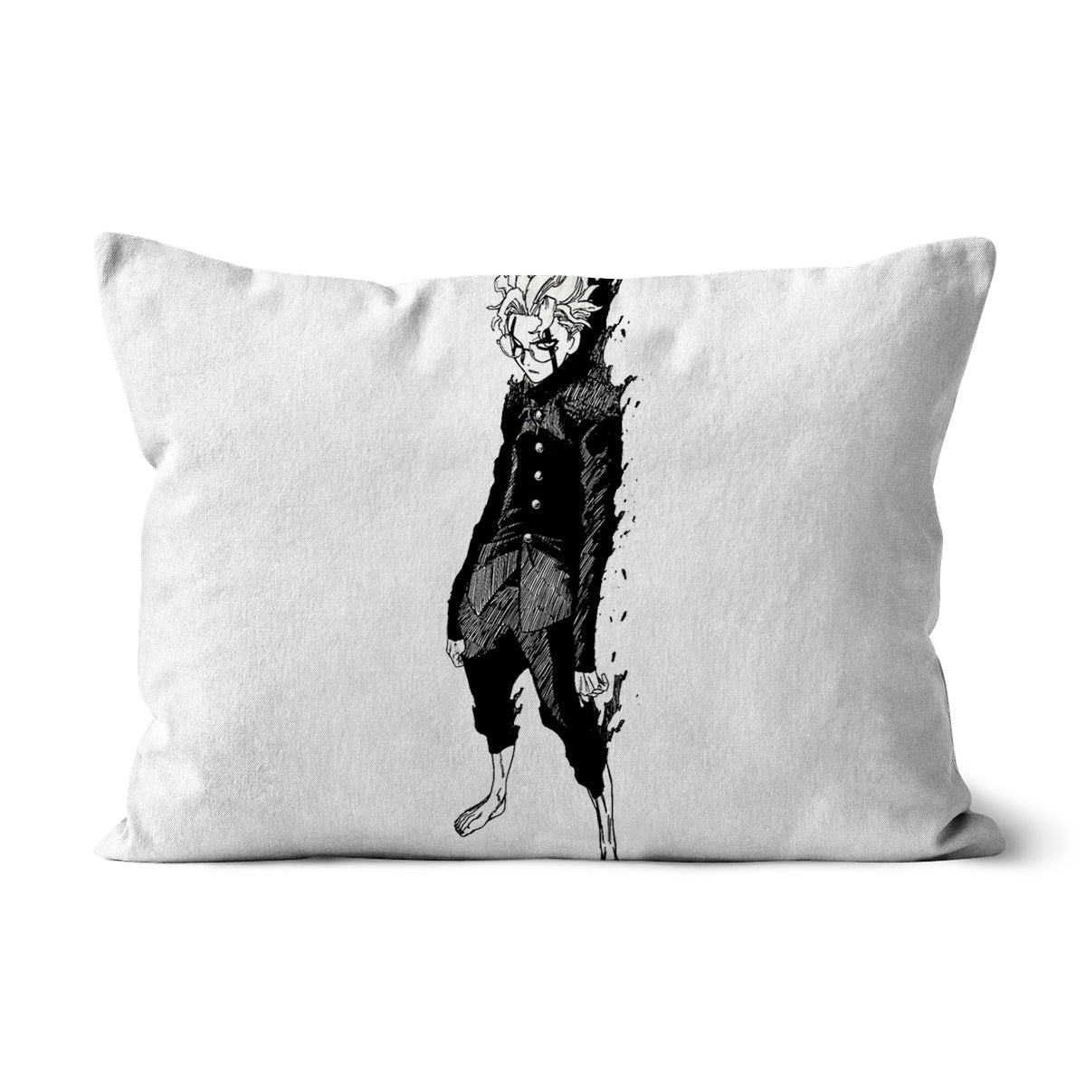 Dandadan: Turbo Granny Transformation Black & White Cushion Homeware Prodigi Linen 19"x13"