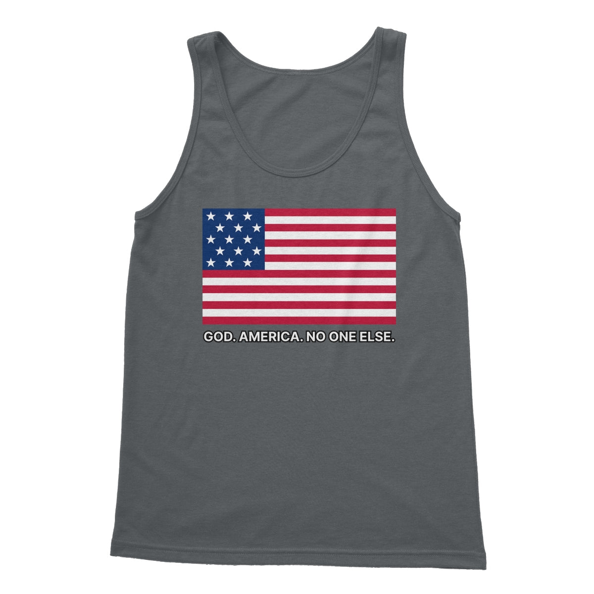 GOD. AMERICA. NO ONE ELSE. Softstyle Tank Top Apparel Prodigi S Charcoal