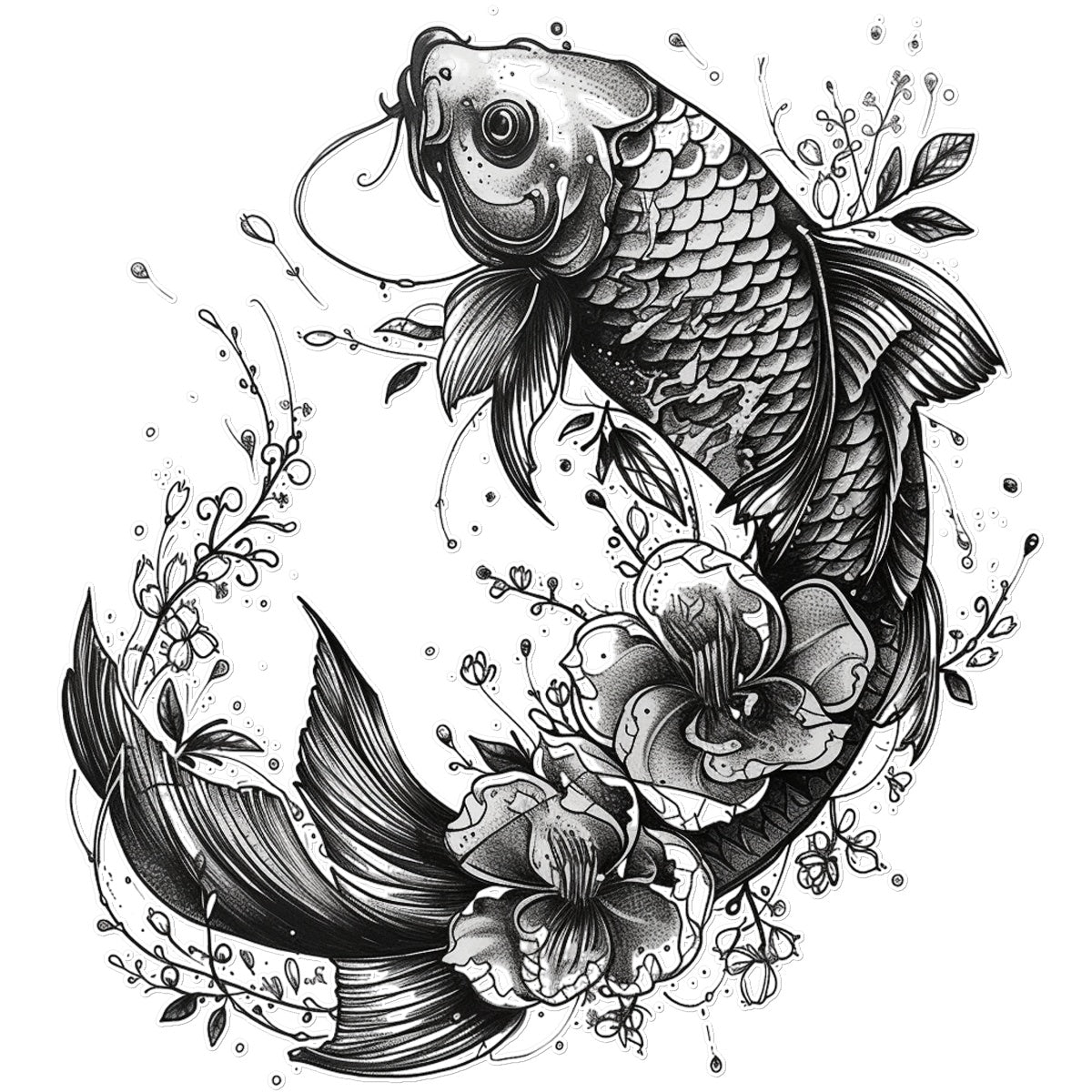 Japanese Floral Koi Temporary Tattoo Tattoos Prodigi 8"x8"  