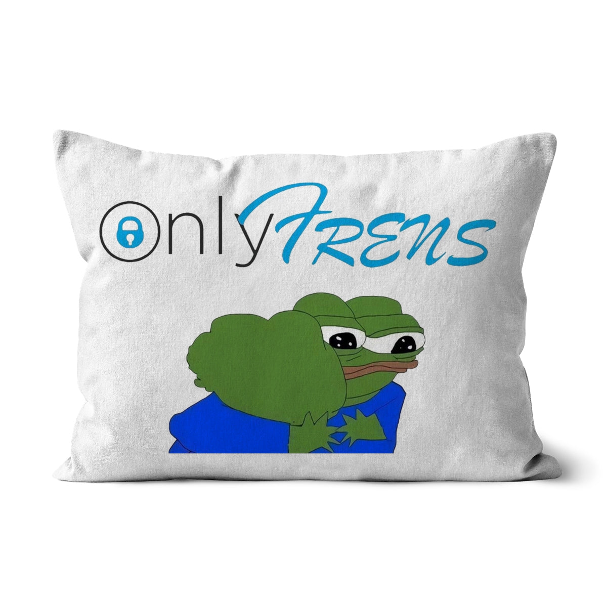 ONLY FRENS - GM PEPE FROG Cushion Homeware Prodigi Faux Suede 19"x13"