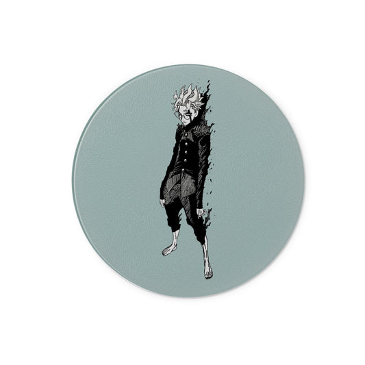 Dandadan: Turbo Granny Transformation Black & White Glass Chopping Board Homeware Prodigi 12" Round