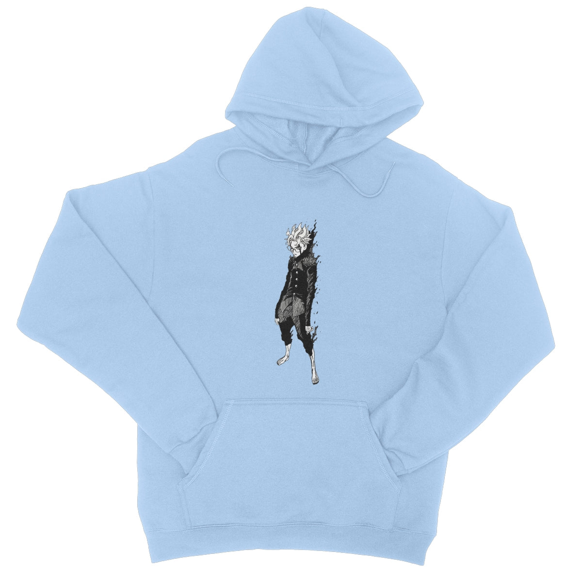 Dandadan: Turbo Granny Transformation Black & White College Hoodie Apparel Prodigi S Sky Blue