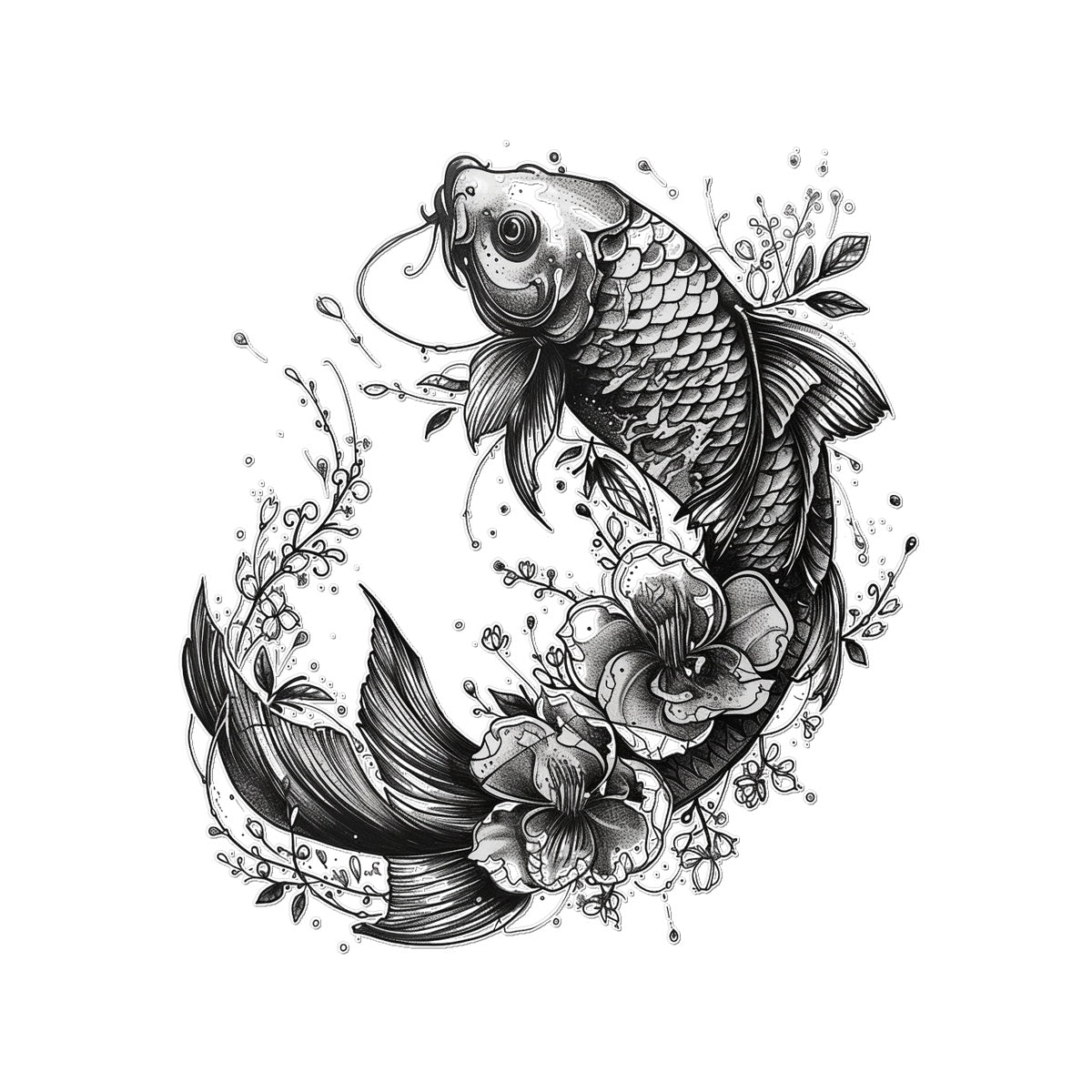 Japanese Floral Koi Temporary Tattoo Tattoos Prodigi 3"x4"  