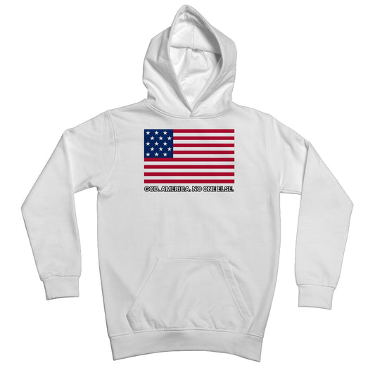 GOD. AMERICA. NO ONE ELSE. Kids Hoodie Apparel Prodigi XS Arctic White