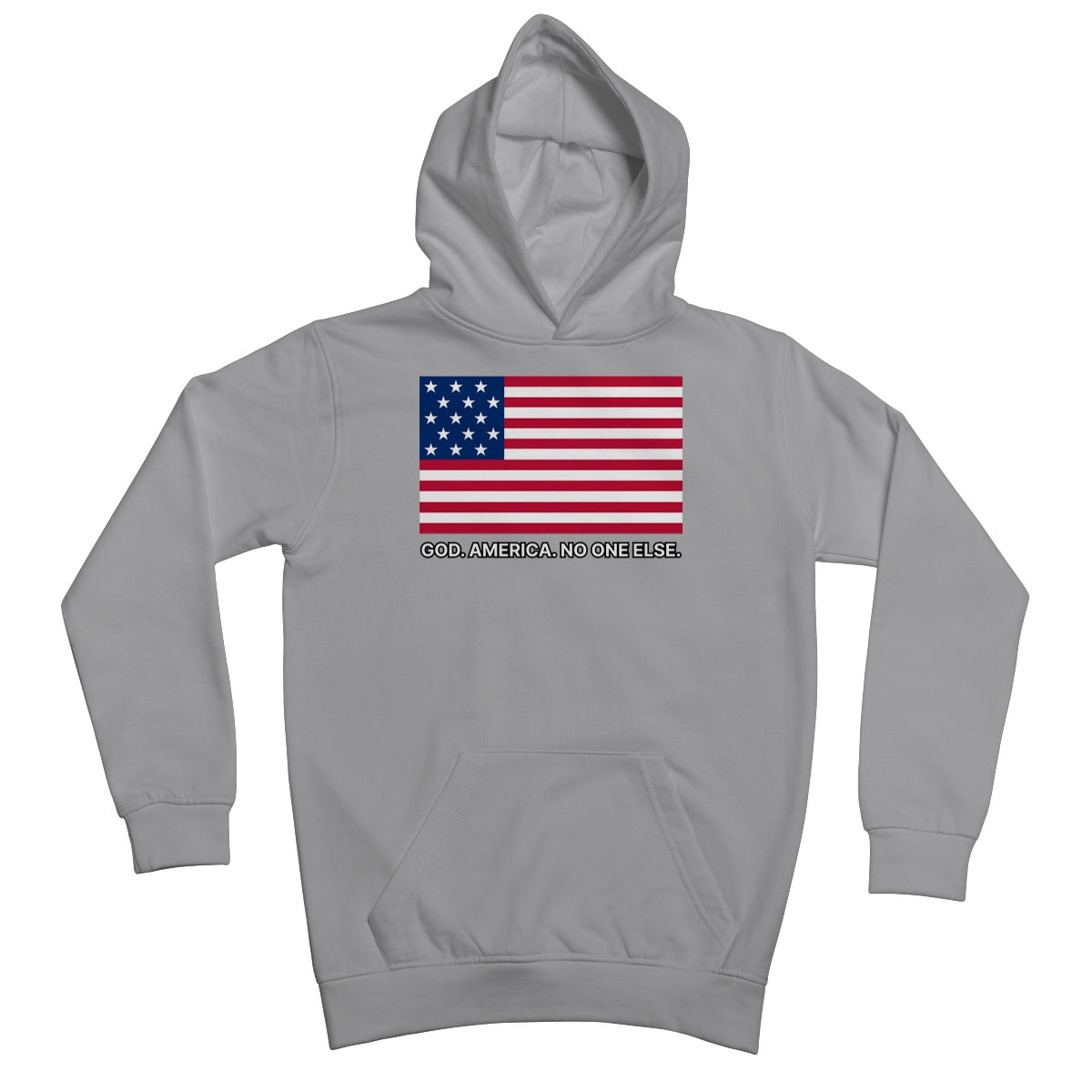 GOD. AMERICA. NO ONE ELSE. Kids Hoodie Apparel Prodigi XS Heather Grey