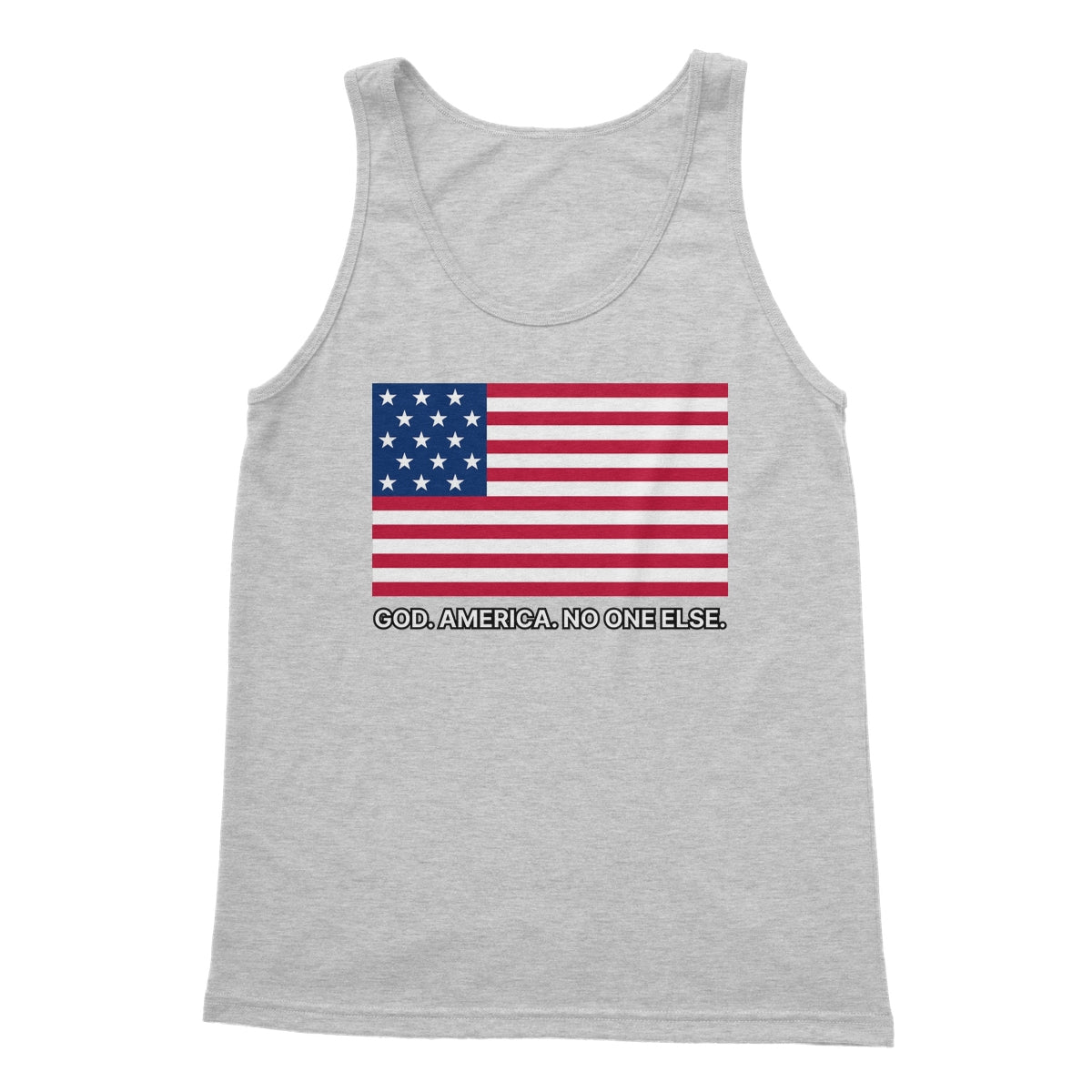 GOD. AMERICA. NO ONE ELSE. Softstyle Tank Top Apparel Prodigi S Sports Grey