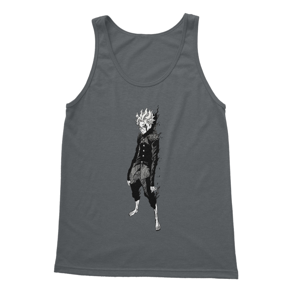 Dandadan: Turbo Granny Transformation Black & White Softstyle Tank Top Apparel Prodigi S Charcoal