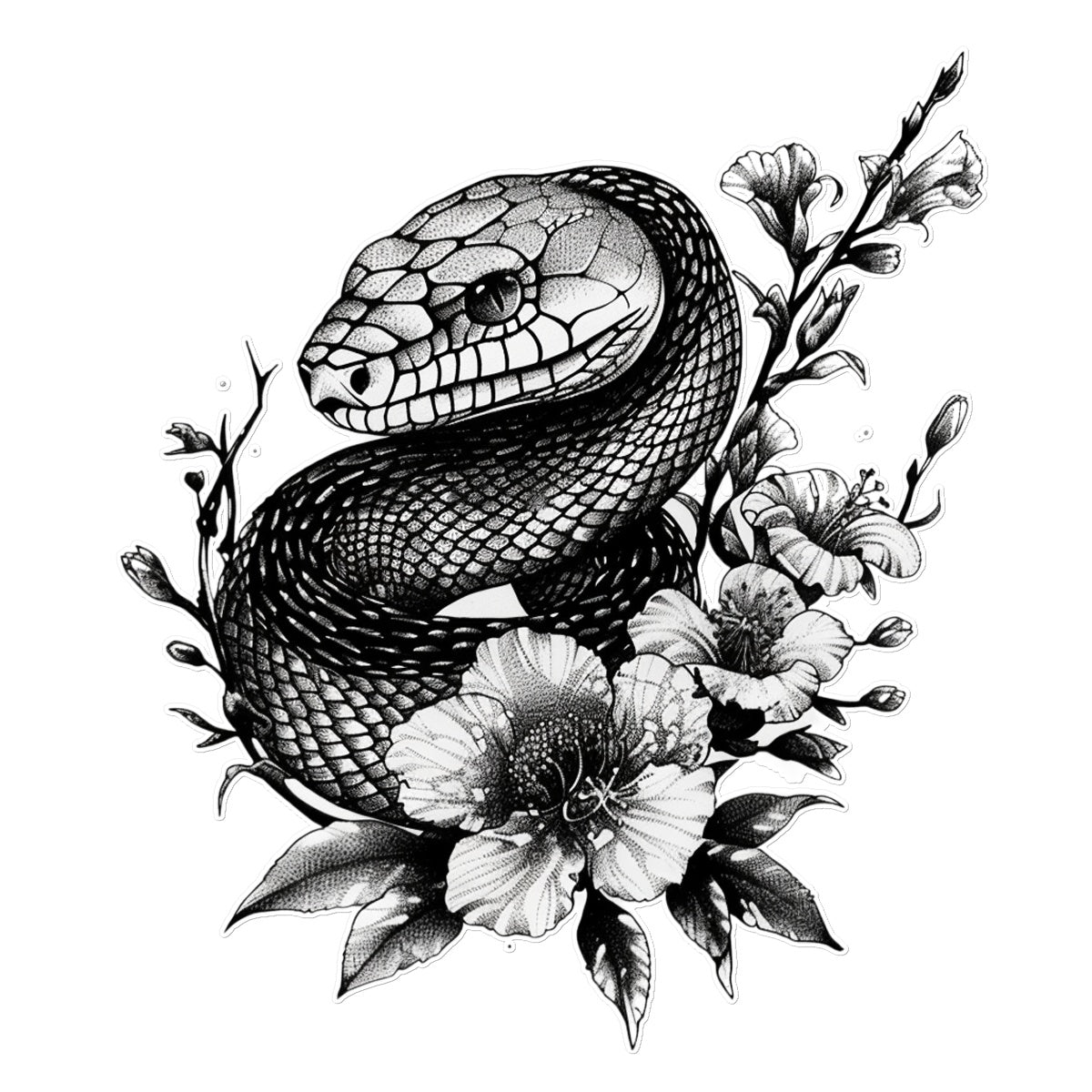 Floral Serpent Snake Tattoo (Temporary) Tattoos Prodigi 8"x8"  