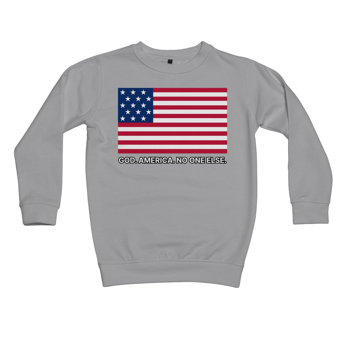 GOD. AMERICA. NO ONE ELSE. Kids Sweatshirt Apparel Prodigi XS Heather Grey