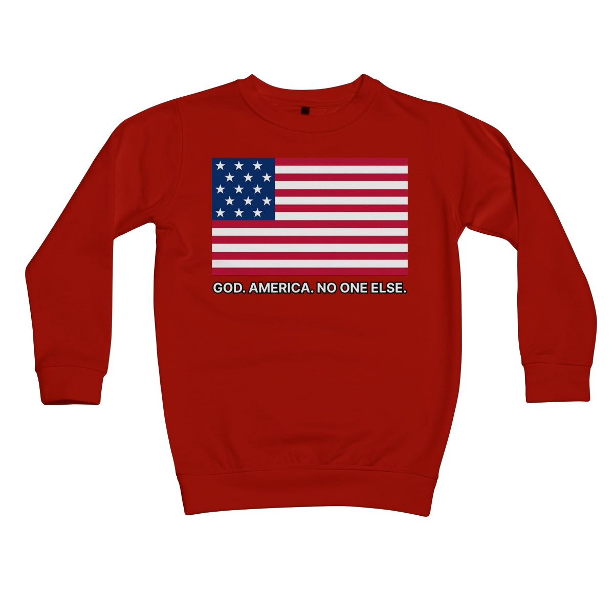 GOD. AMERICA. NO ONE ELSE. Kids Sweatshirt Apparel Prodigi XS Fire Red