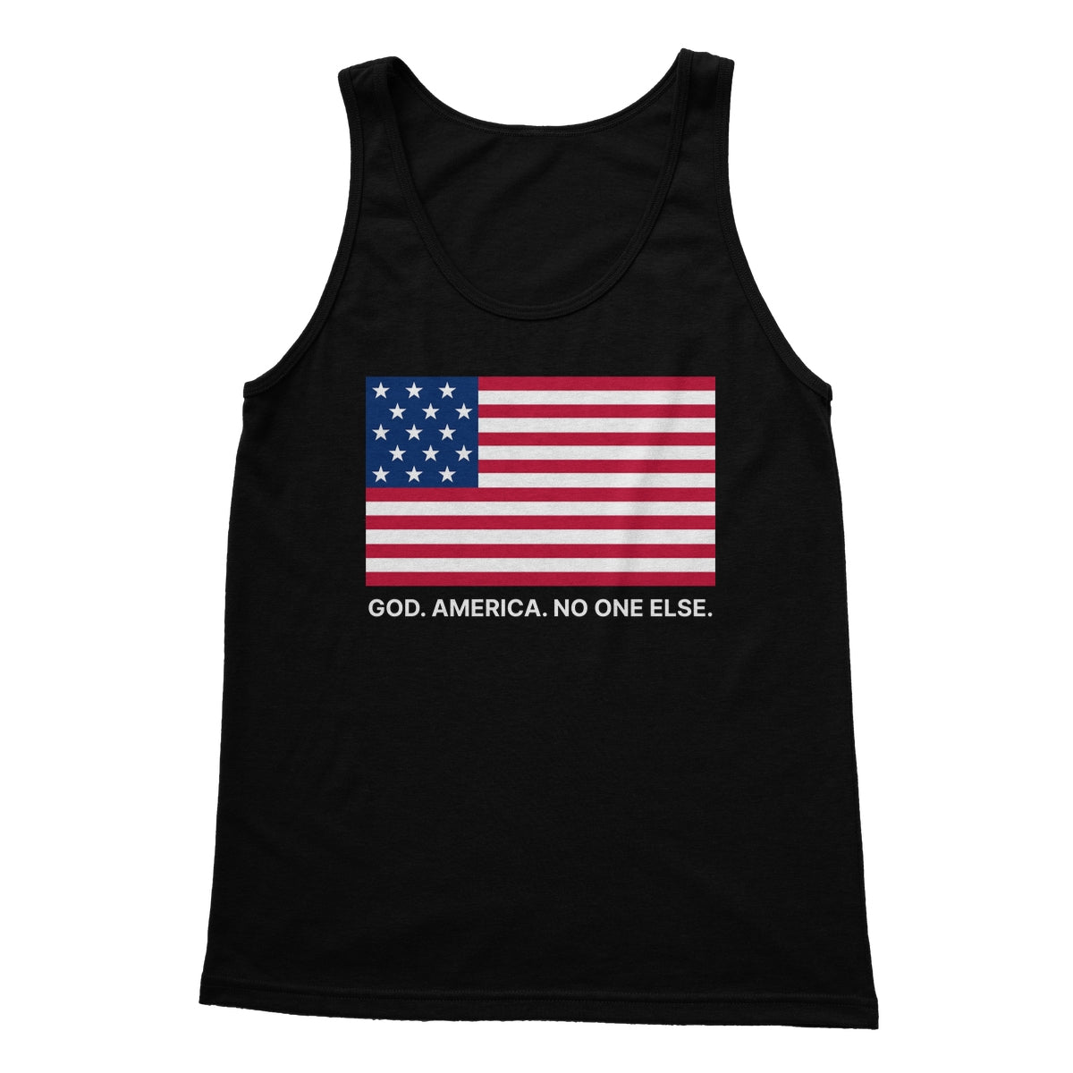 GOD. AMERICA. NO ONE ELSE. Softstyle Tank Top Apparel Prodigi S Black