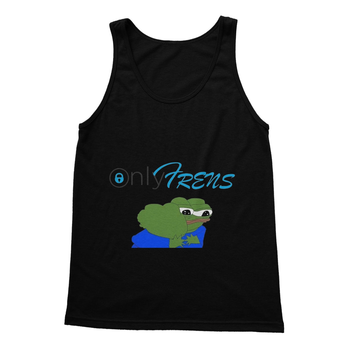 ONLY FRENS - GM PEPE FROG Softstyle Tank Top Apparel Prodigi S Black