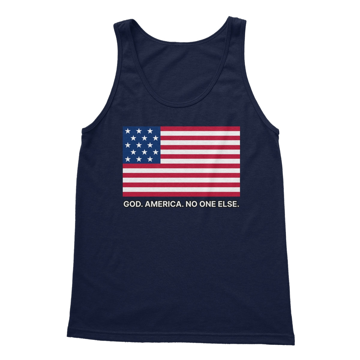 GOD. AMERICA. NO ONE ELSE. Softstyle Tank Top Apparel Prodigi S Navy