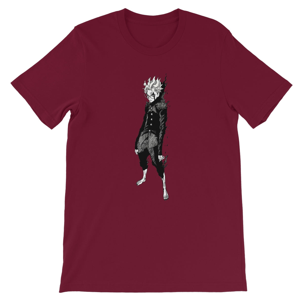 Dandadan: Turbo Granny Transformation Black & White Unisex Short Sleeve T-Shirt Apparel Prodigi S Maroon