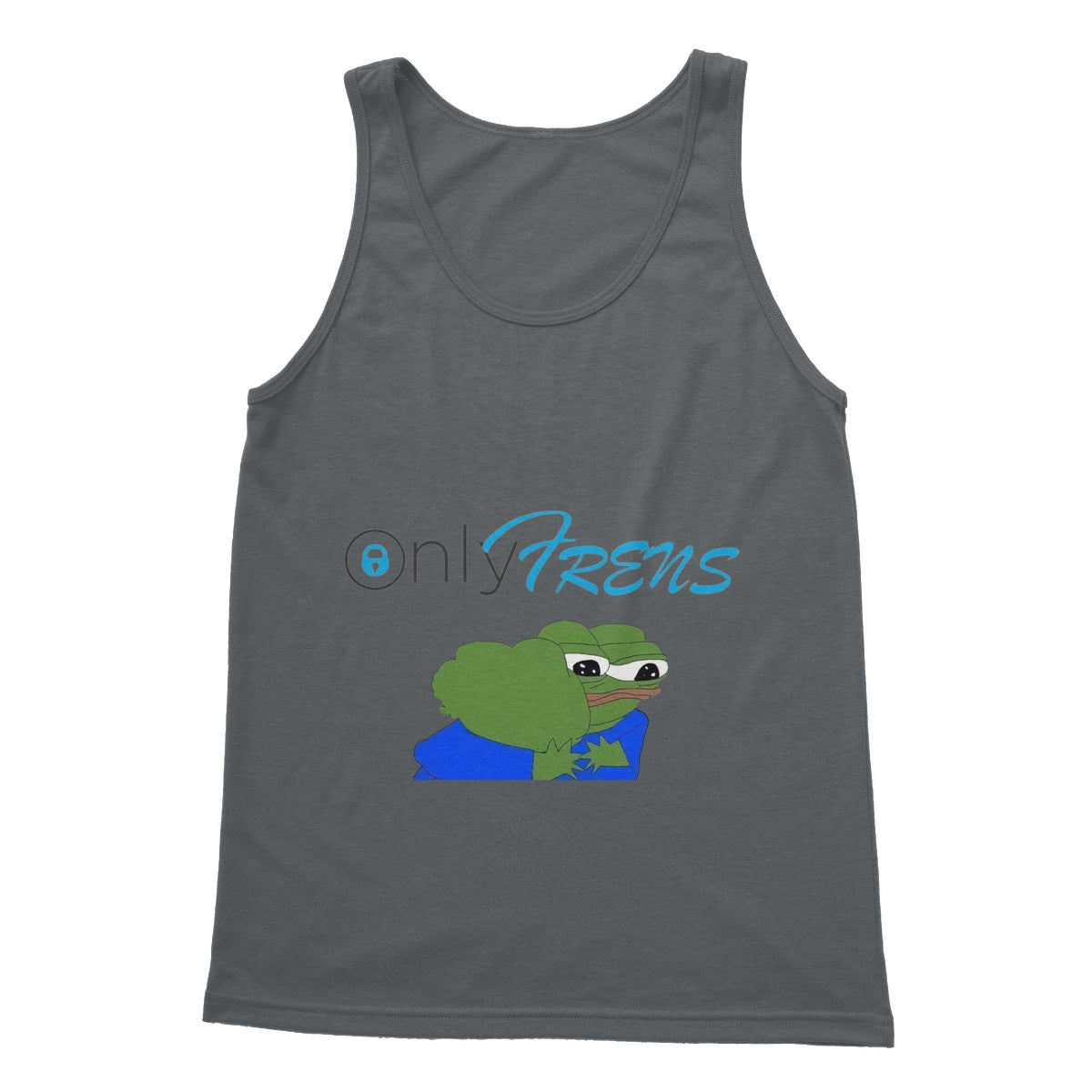 ONLY FRENS - GM PEPE FROG Softstyle Tank Top Apparel Prodigi S Charcoal